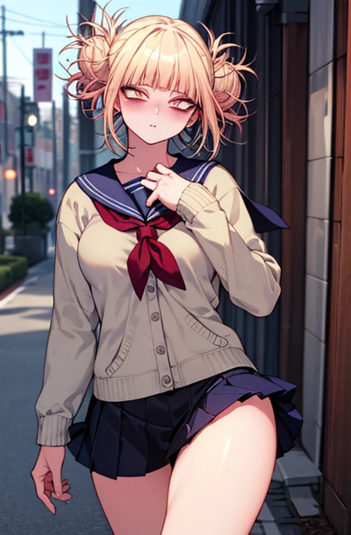 (masterpiece:1.2, top-quality), (realistic, photorealistic:1.4), beautiful illustration, (natural side lighting, movie lighting), nsfw,
looking at viewer, face focus, upper body, 1 girl, japanese, high school girl, perfect face, cute and symmetrical face, shiny skin,
(middle hair:1.5, (two side up:1.2), brown hair), hair between eyes, purple eyes, drooping eyes, long eye lasher, (medium breasts), slender,
beautiful hair, beautiful face, beautiful detailed eyes, beautiful clavicle, beautiful body, beautiful chest, beautiful thigh, beautiful legs, beautiful fingers,
((detailed cloth texture, long sleeves cute sailor suit, navy blue pleated skirt, navy blue sailor collar, red sailor scarf)),
(beautiful scenery), winter, evening, (outdoors), , (heart shaped pupils, in heat, aroused),