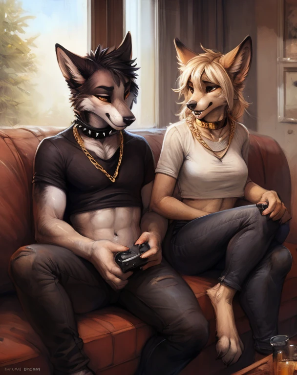 Front view, duo_focus, an anthro wolf and an anthro wolf hold in other outside sit on floor wearing yellow sport shorts and black tank top, (soft shading), 4k, hi res, five fingers, detailed hands, ((detailed face, (detailed eyes:1.0), detailed)), (full body),(by Kenket), by Ross Tran, by Michael & Inessa Garmash, by Pino Daeni, by Kiguri, by Alena Aenami, by Ruan Jia, (wolf, taller, grey fur, middle-aged, chest tuft, jock strap, wolf tail), (wolf, shorter, slim body, yellow messy hair, black glasses, nerdy,) macro growth size difference , macro,micro, head reaching the ceiling,giant size ,giant penis, handjob,cum hard everywhere,red blush on the cheek, moaning face