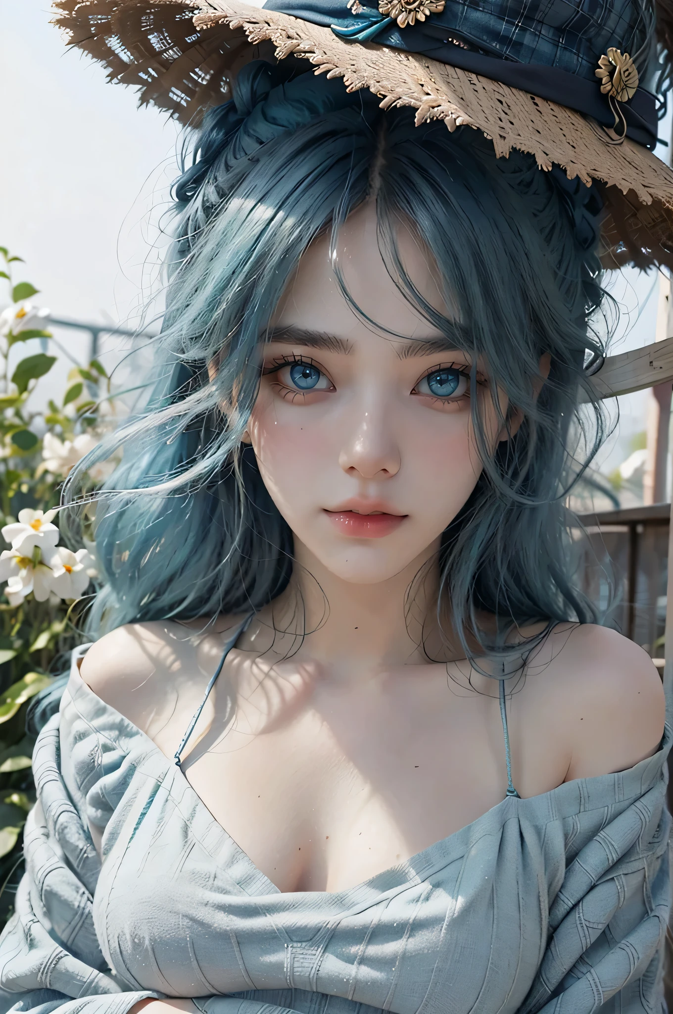 Detalles perfectos, blue hair, ojos perfectos, ojos azul, piel sedosa, ropa perfecta, large breasts definition, add_detail:1