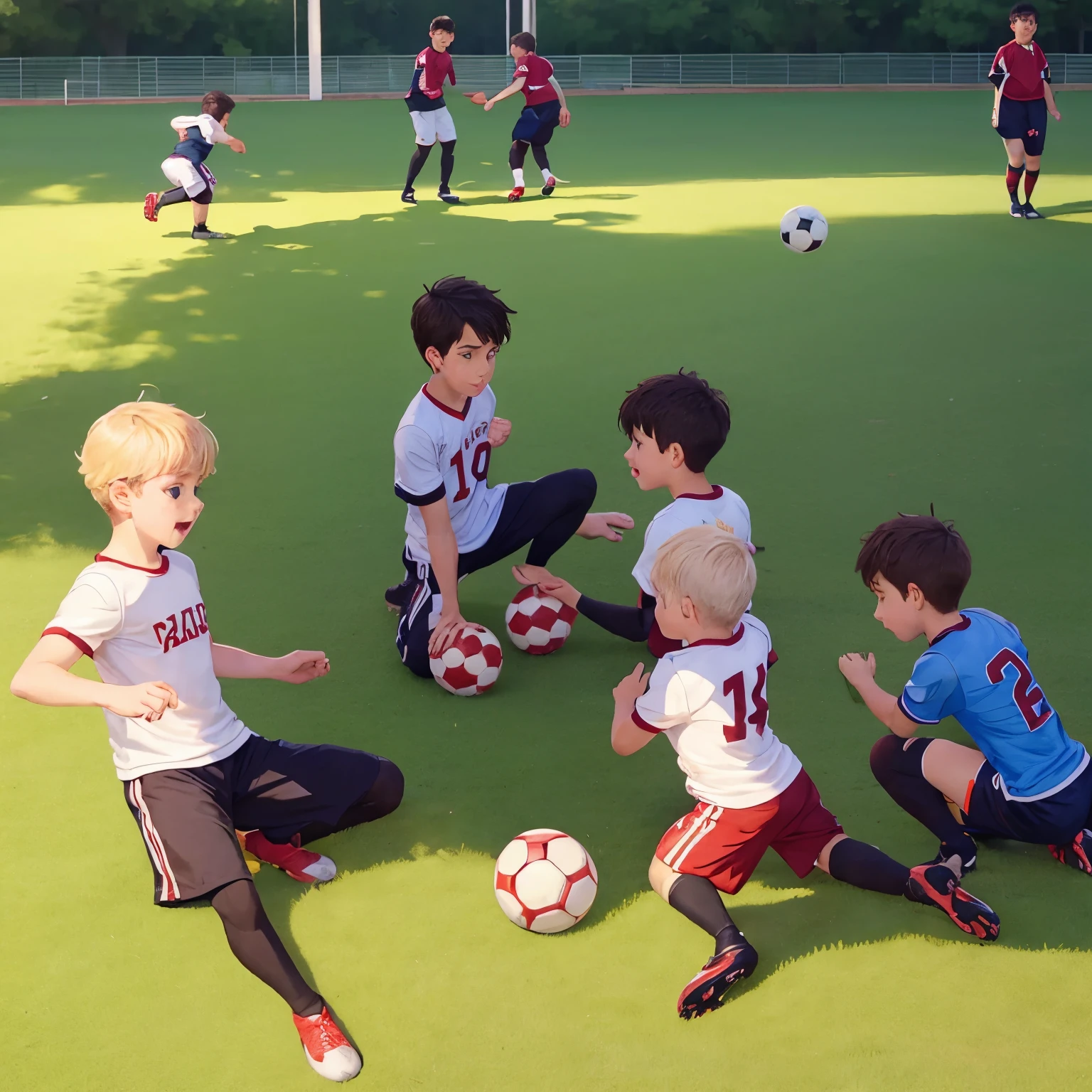 4 boys playing football