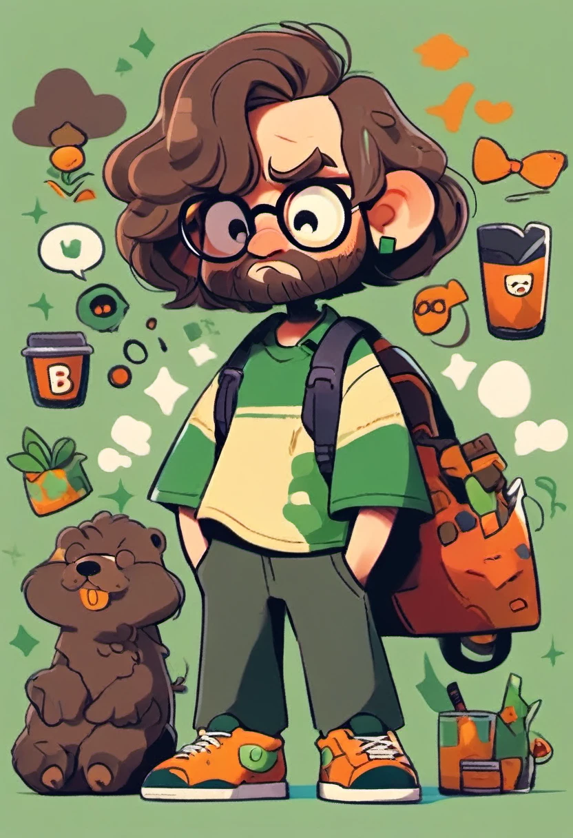 a cartoon character of a man with glasses and beards, very stylized character design, animated character design, character turnaround, character design for animation, animation character, stylized character design, character model sheet turnaround, full body character, character design, full body character design, male character design, high quality character design, fullbody shot turnaround, model sheet