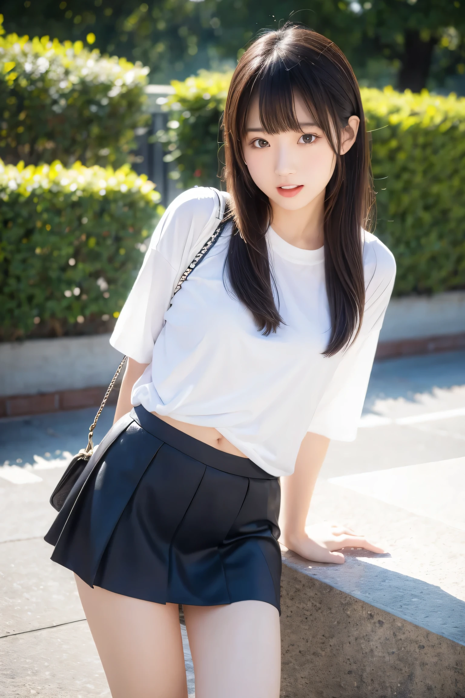 estrus,No underwear,White socks,Shy,urination,Looking from the bottom up,Damp top,Shy face,Waist-length hair,Tongue sticking out,Blushing face,Looking up,Damaged clothes,Wearing a short skirt