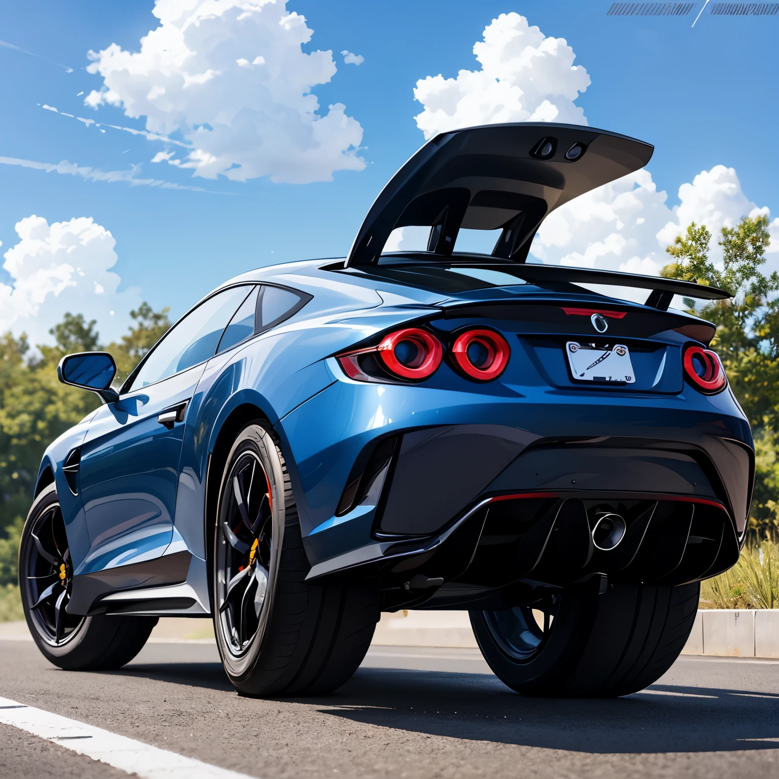 Rear end, 2030 Exotic GT Coupe, all-electric, eco-friendly, hemp, solar, carbon fiber, titanium, monocoque, $75,000-$85,000.