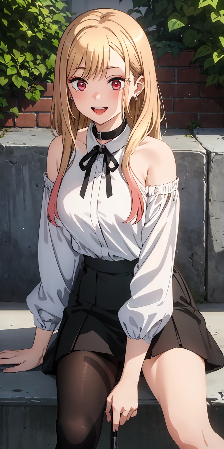 highest quality, (masterpiece:1.2), detailed,
Kitagawa Marine Corps SB,
1 girl, alone, teeth, Bright smile, Earrings,
Long Hair, Blonde, Red eyes, Colorful Hair, Black Ribbon, black collar,
Black shorts, White shirt, Off the shoulder, Tucked in shirt,
Permanently installed, Looking at the audience,
outdoor activities, Put your hands in your panties,Spread your legs,White panties,