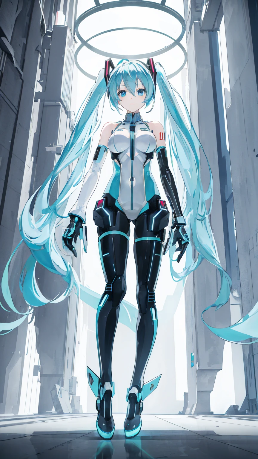 Hatsune Miku Vocaloid, Twin Tails, Light Blue Eyes, Light Blue Hair, Pichi Pichi Bodysuit, Cyber punk, Ultimate Physical Beauty, Beautiful Eyes, Big Breasts, 8K CG, Top Quality, Best Image Quality,