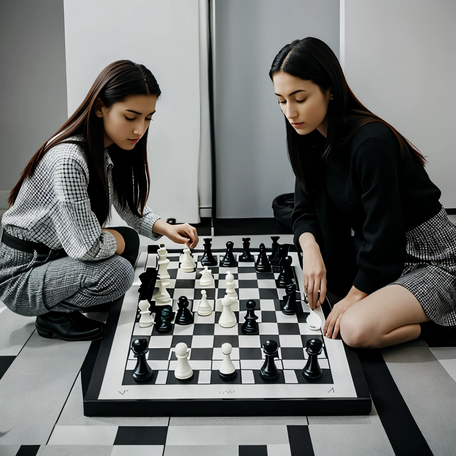 Chessboard with humans in place of the pieces 