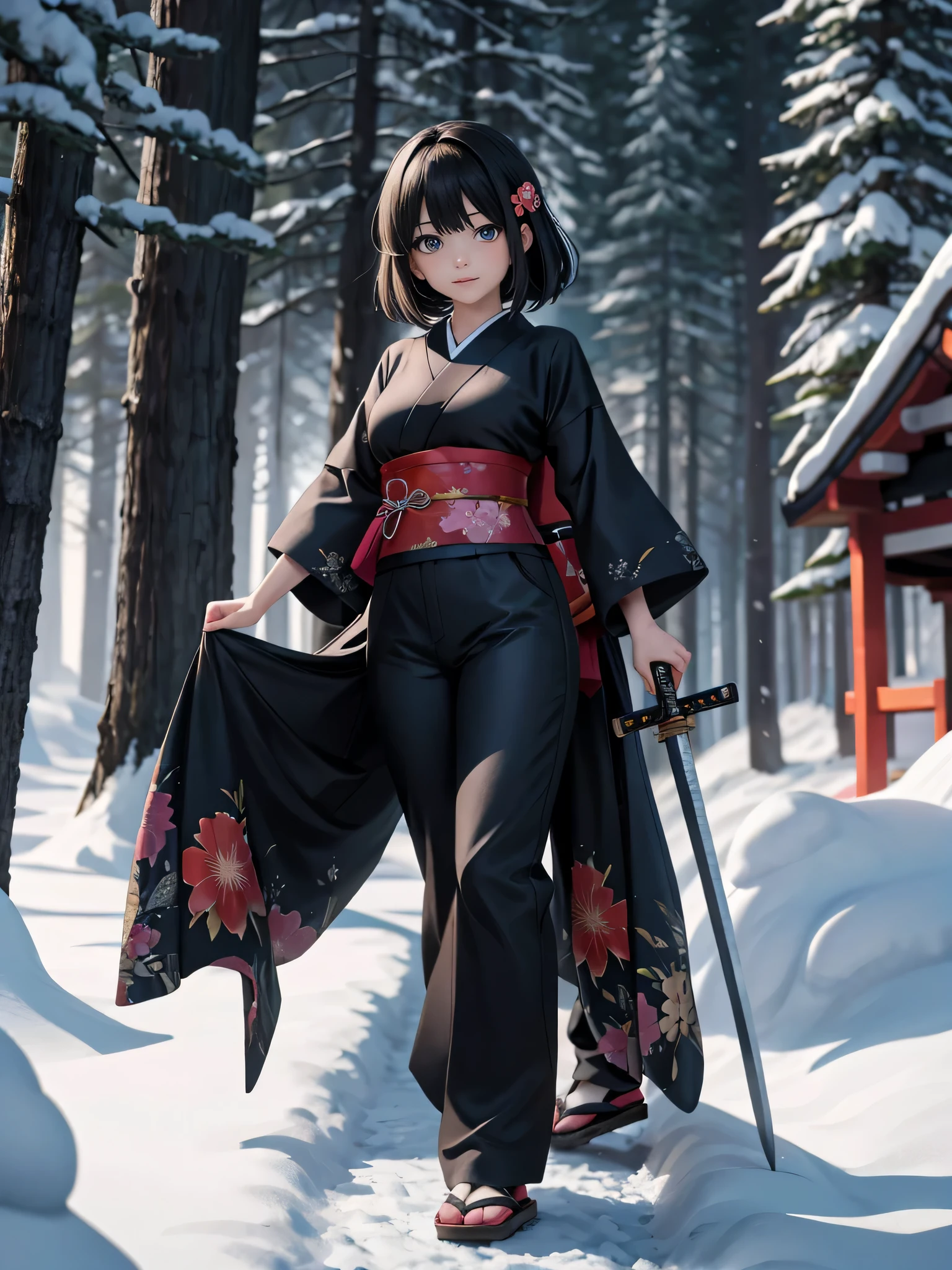 Anime girl holding a Japanese sword in a snowy forest with a hut, A wolf is by his side,Amazing anime 8k, 4k anime wallpaper, anime wallpaper 4k, anime wallpaper 4k, anime art wallpaper 4k, anime art wallpaper 4k, anime art wallpaper 8k, 4K Manga Wallpapers, Female Action Anime Girl, Anime Style 4k, Spectacular anime style