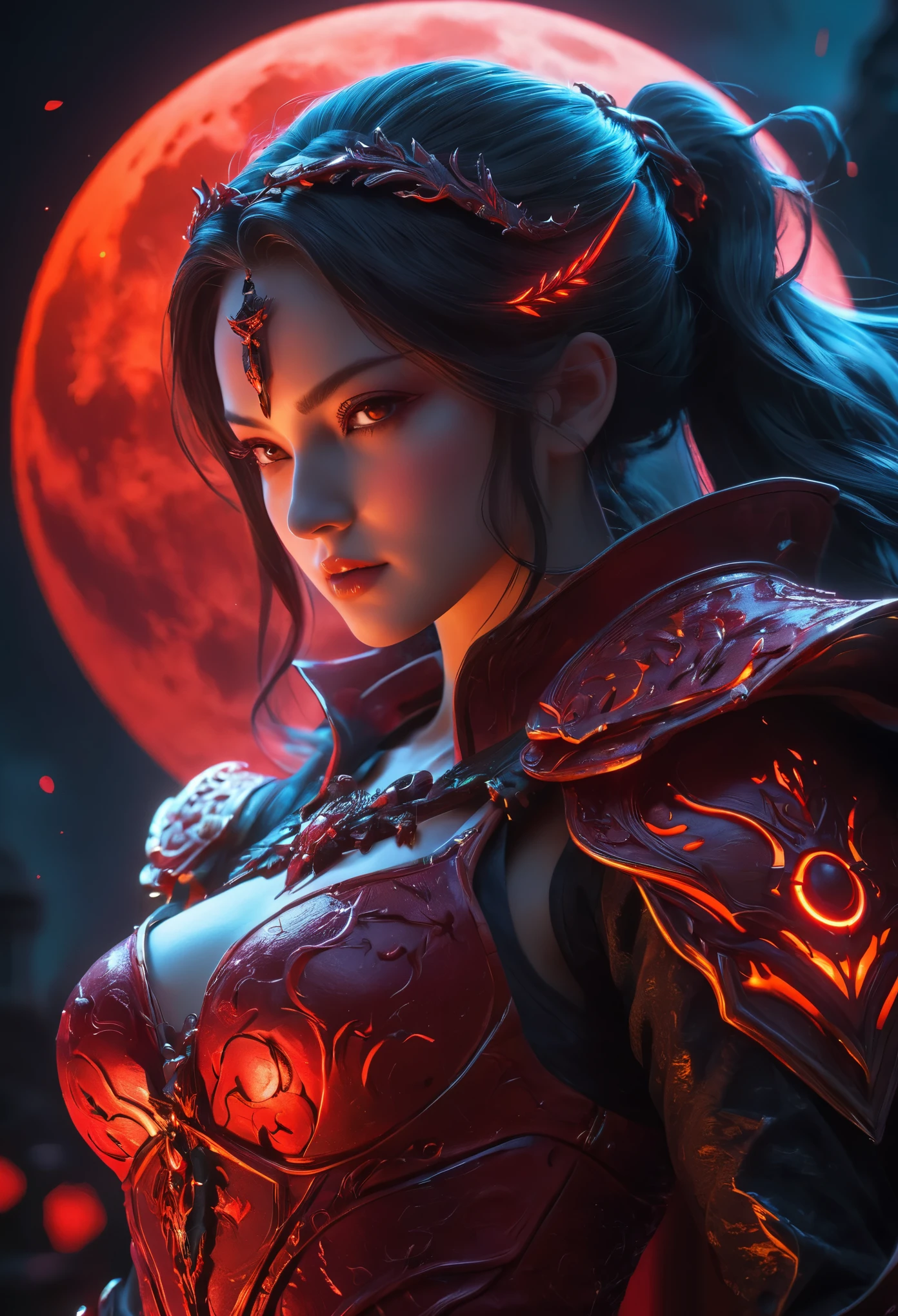 Red Necromancer, Blood Moon, Ray Tracing, masterpiece, highest quality, super high quality, 不条理なdetailed, best Light, Best Shadow, sharp, sharp image, detailed, extremely detailed, Amazing resolution, 8k, 4K, Ultra-high resolution, Particle Effects, Beautiful Effects, Vibrant colors, neon Light, neon, Light,