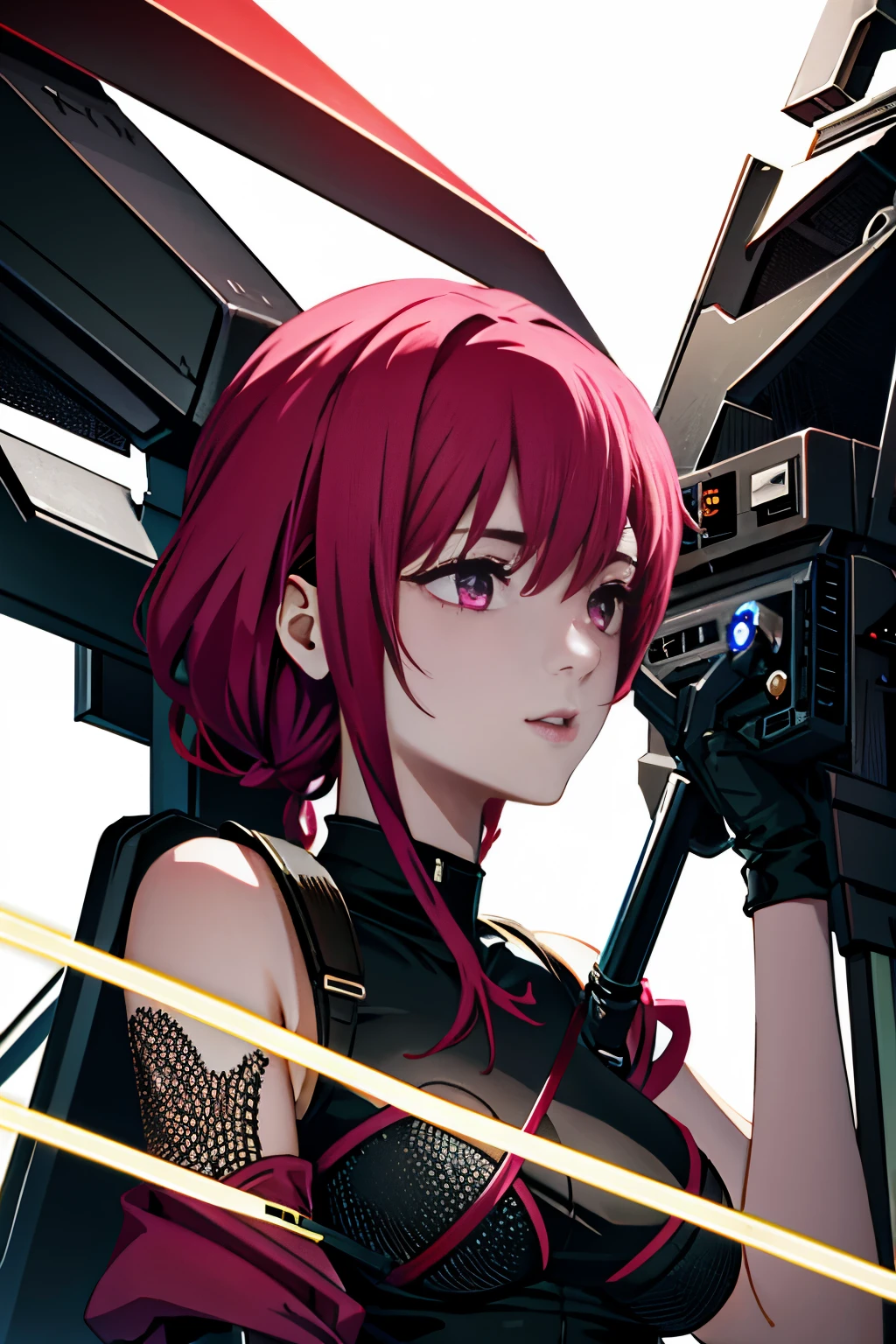 Cute Rose Blackpink Cyberpunk Machine Girl, Ultra-Realistic Details, Global Illumination, Shadow, Octane Rendering, 8k, Ultra Sharp,Metal,Complex, Decorations detailed, Cool colors, More about Cyberpunk, highly Complex details, Realistic Light, Trending on CGSociety, Shining Eyes, To the camera, Neon Details, Mechanical limbs,Blood vessels connected to tubes,Mechanical vertebrae attached to the back,Attaching a mechanical cervical vertebra to the neck,Sitting,Wires and cables connecting to the head