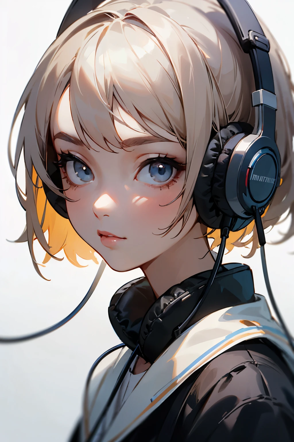 ((best quality)), ((masterpiece)), (detailed), Perfect face，A girl，pretty，headphones，listen to music