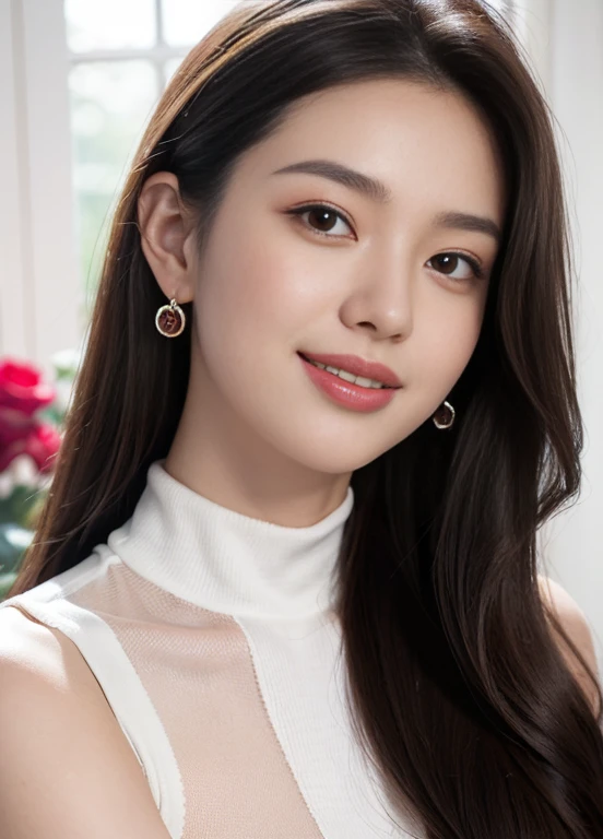 (Female, 22 years old), (Medium big breasts:1.3), rose garden、Lots of red roses on the background、 ((Grab the viewer's hand)), (​master piece: 1.3), (max resolution: 1.4), (UltraHD: 1.2), cinematric light, UltraHD, (Detailed eyes and skin), (detailed facial features), nffsw, 8K resolution, Perfect Style, Beautiful face、Highly detailed facial and skin texture、A detailed eye、double eyelid、Glitter Eyeliner:1.2、thin cheeks、(fair white skin:1.3)、shiny earrings,Red Rouge:1.2、shiny lip:1.2、((FULL BODYSHOT:1.2))、((From a very intimate distance:1.2))、((Navy High Neck Pipeknit Dress))、high-heels、(Layered Hair Style、lightbrown hair)、medium-Long hair、(Very attractive smile:1.3)