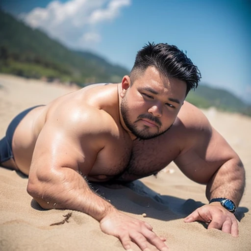 全naked, Browsing Caution，teenager，sandy beach and sea，Get on all fours，Angle from below，semi-erect fat，massive ，Open your mouth，Sumo wrestler with Cowper fluid dripping on the floor，Own，short hair，(((Asian Youth)))，Close-up of a man with a large body, strong and Rugged body, muscular character, Rugged, thickボディ, Exaggerated physique, Big muscles, muscular characters, A strong, fat, drinking body, attractive Rugged man, Big muscless, thick, Full human hairy body, abnormally large physique, Tall and muscular， penis，(((Perfect penis:1.2)))，Beautiful penis,highest quality, In 8K, A fat man bathing in a large hot spring, naked, Spread your legs, Stretch and relax, Geeky, Short legs, Bowl legs, (obesity: 1.0), Fat man blushing and relaxing, Looks sleepy, nakedのお腹, naked足, Thinning hair, Big face man, Round face, Masculine eyes，Wet body, vapor, alone，Giga-chad muscle，