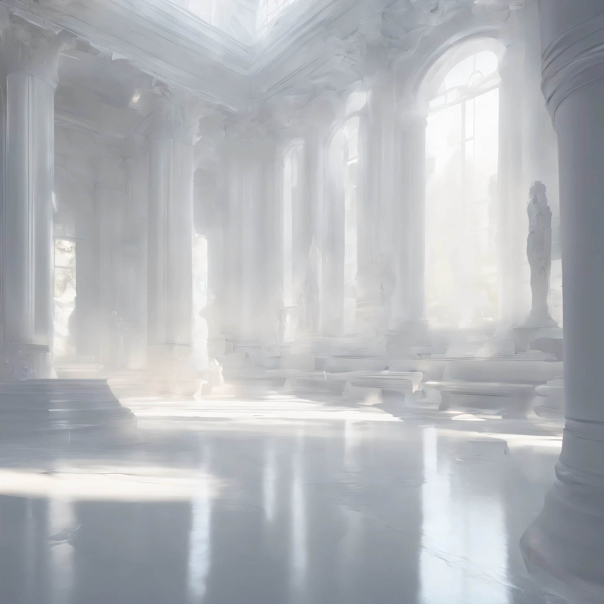 pure white room，attentive environment，hazy, clean and huge