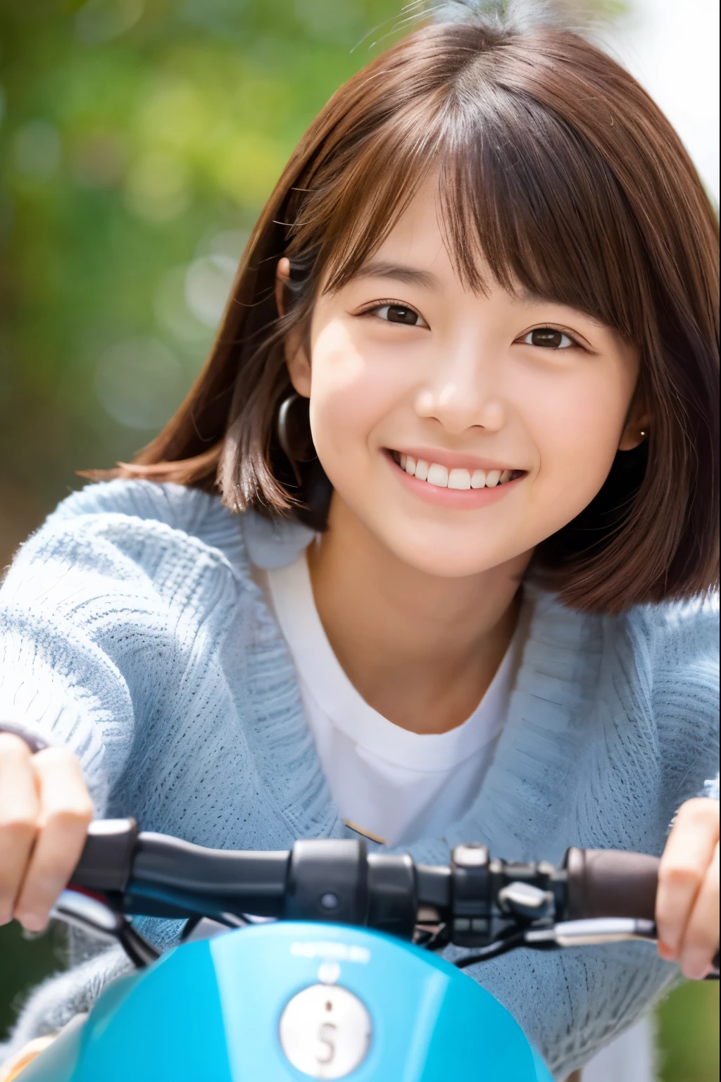 highest quality、Cute One Woman、Baby Face、Shortcuts、brown hair、Japanese、smile、round face、10th Generation