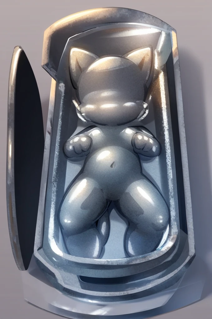 A cat lies in gray resin,Gray resin cured,encapsulated in resin,vacuum packaging