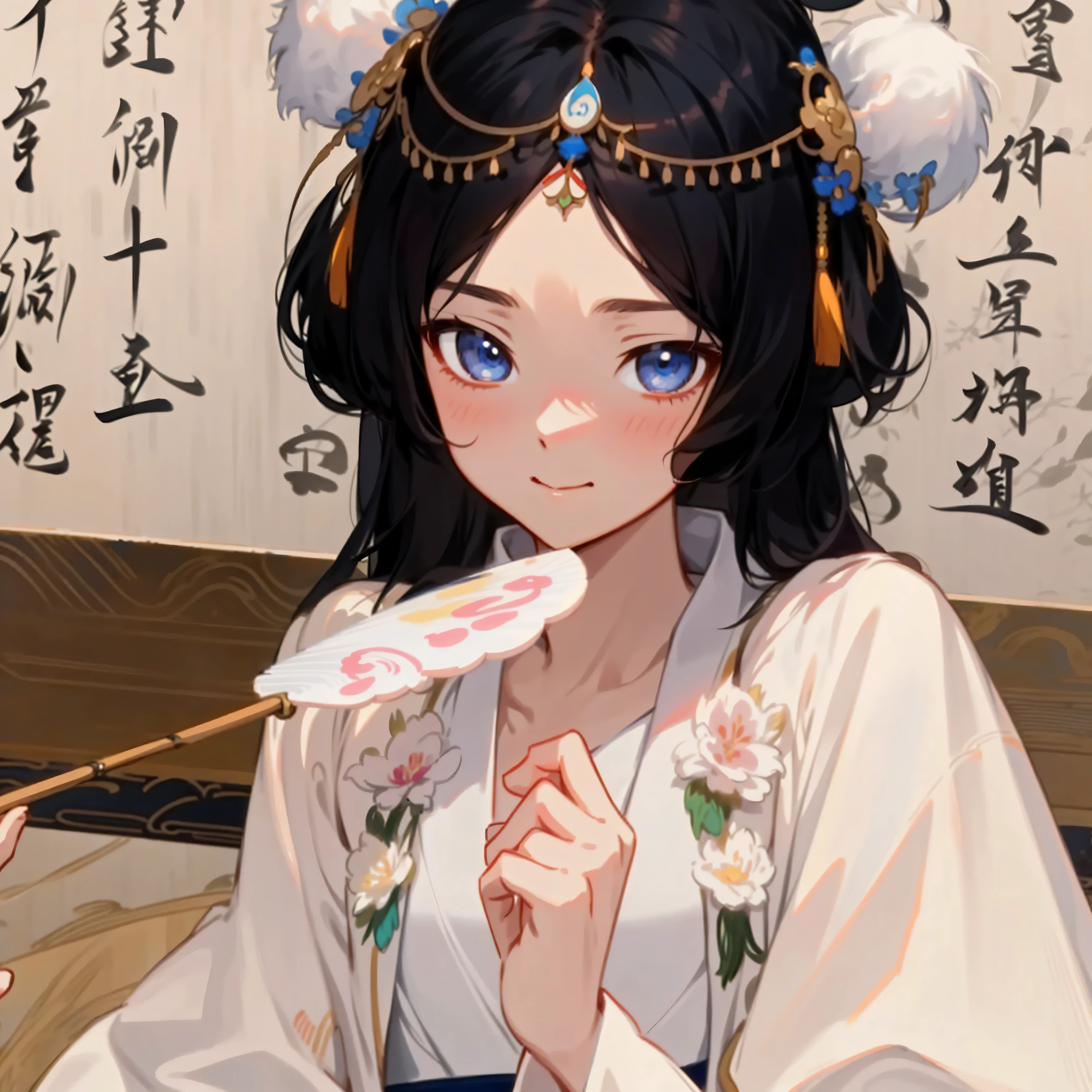 Anime girl in traditional costume holding a fan and eating food, Artwork in the style of Guweiz, palace , Girl wearing Hanfu, guweiz, Guweiz on Pixiv ArtStation, Guweiz on Artstation Pixiv, guweiz masterpiece, Detailed digital anime art, Popular on cgstation, guys, Beautiful character painting