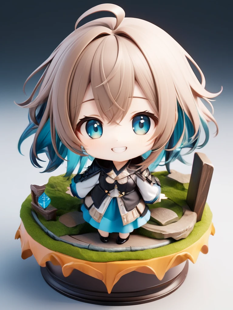 chibi, 2.5D anime, (masterpiece:1.2), (best quality),(ultra detailed),(extremely detailed),(absolutely resolution) ,absurdres,8k,
BREAK, 1girl, solo, gradation hair, messy hair, grin,
