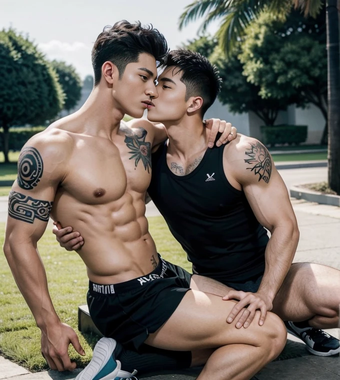 2 handsome guy fucking,smilling at each orther, having sex, anal sex , oral sex , naked, kpop idol, chinese Handsome actor,manly, kissing , hug, cuddle, skin ship, romantic, Male college student, in the park,super hight HD, super detailed, corrected way, point of view, musculous,perfect body, detailed face, mess curly hair, athletic sneakers,Black socks,Abs, chest muscle, loom,tattoo chest, tattoo hands, tattoo arms, tattoo back tattoo legs,Black eyes,full bodyesbian,long big dick, detailed dick, perfect dick, juicy butts.