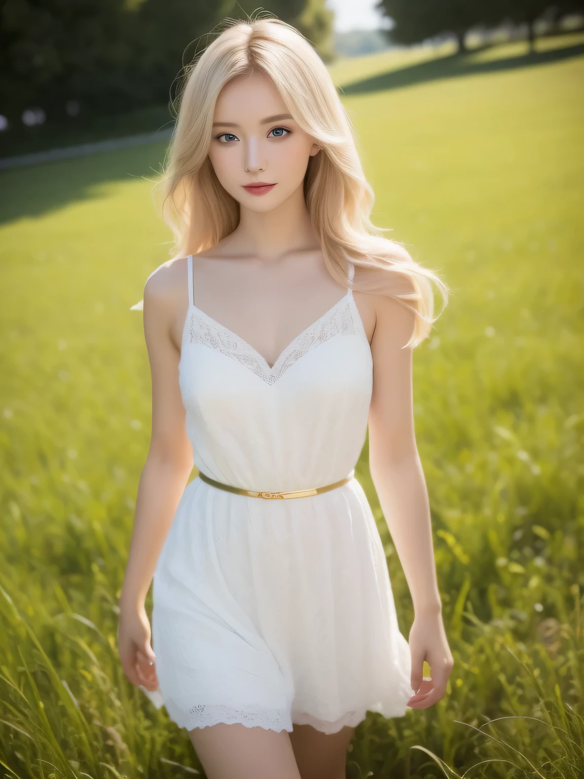 A woman of beauty in a fantastic space, Tight micro dress white and gold color, 98k, {{Masterpiece}}, Best Quality, High Quality:1.4), {{[[FRONT LOOK}}, eye_contact, Various poses)]], very pretty look face, and very pretty eyes, cute images, lovely images, {{whole full body}}, {{{{{{{{Long legs}}}}}}}}, {{{{slim sexy body}}}}, {{{{{{Tall woman}}}}}}, {{177 cm tall}}, solo, beautiful, lovely, adorable, pale skin, {{18to 22 years old German girl}}, look beautiful German girl and blue eyes or green eyes with platinum blonde hair color), Nordic German young girl, {{{{{{{{{{full body}}}}}}}}}}, {{{{{{{{{{high_heels}}}}}}}}}},