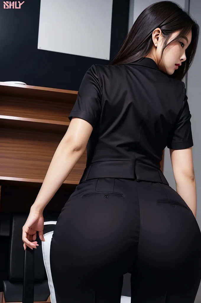 Super Beautiful Office Lady、Plump ass、Y shirt、 Black suitpants、posterior view、(((ultra best quality, ​masterpiece))), (((ighly detailed)))