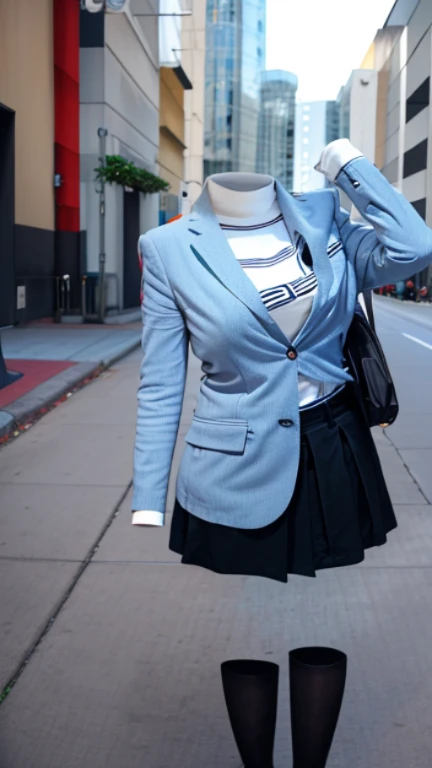 classroom, blazer, Checked skirt, (can not see, No humans, No legs, Faceless), Cute big tits, Standing posture, whole body, tights, whole body