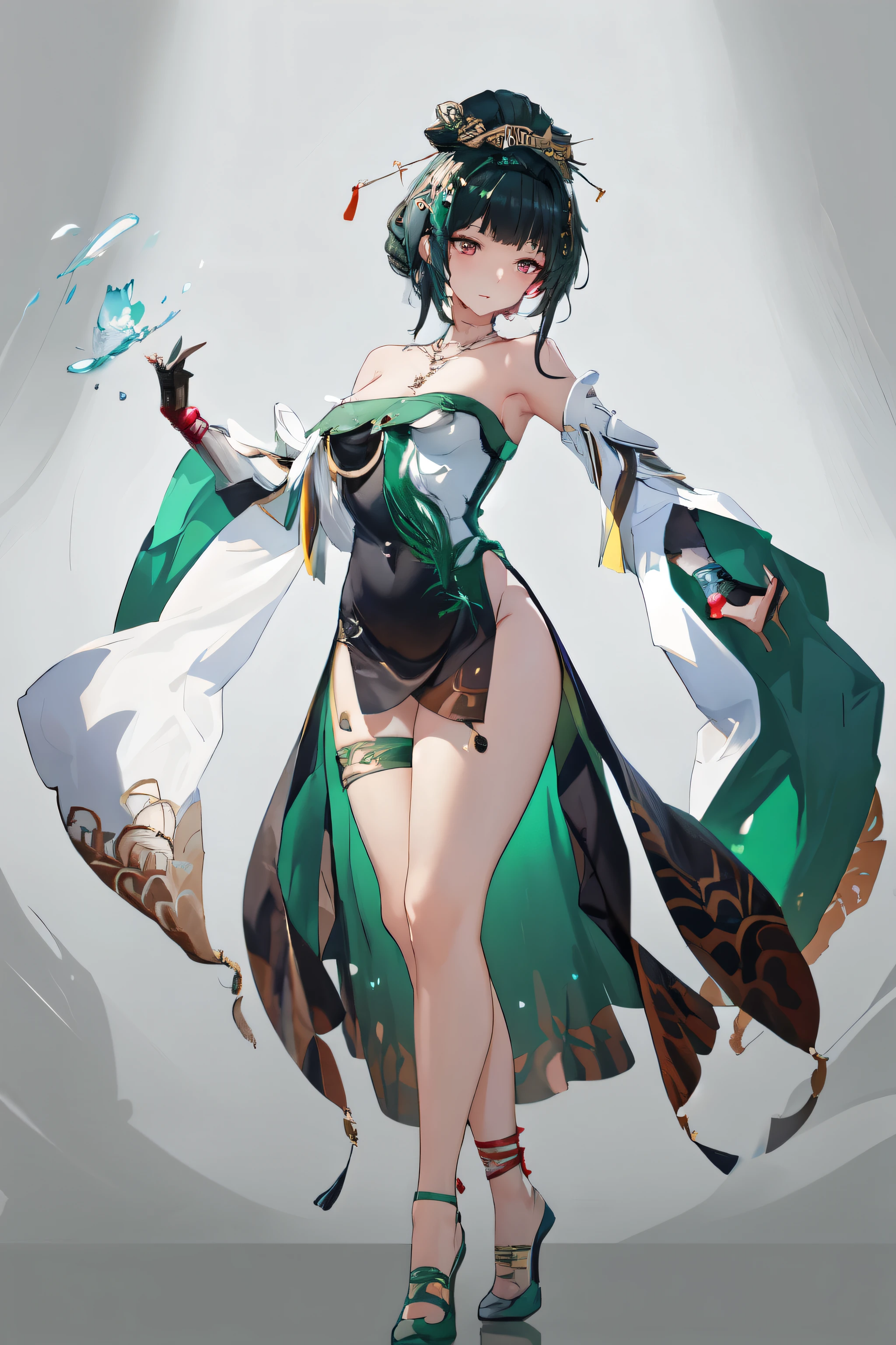 masterpiece, best quality BREAK solo, china dress, highres, 1girl, standing, (large breasts), mature female, hanying, Full body drawing, (masterpiece), (best quality), (hyperdetail), (illustration), ((extremely delicate and beautiful)), (detailed light), (prefect's body), full body drawing, dancer, Hanying, HanYing, sexy, sexy belly, sexy belly line, sexy belly button