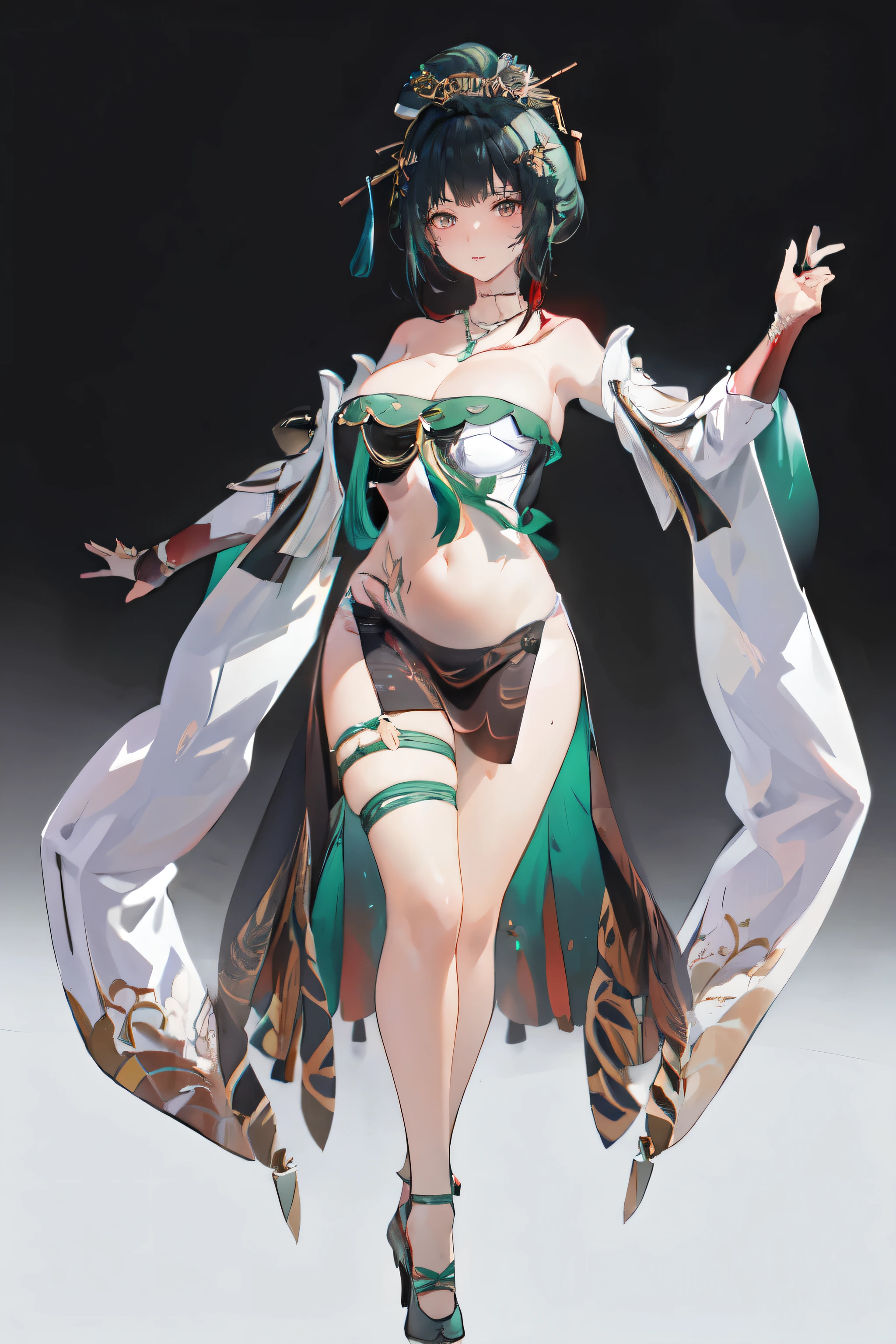 masterpiece, best quality BREAK solo, china dress, highres, 1girl, standing, (large breasts), mature female, hanying, Full body drawing, (masterpiece), (best quality), (hyperdetail), (illustration), ((extremely delicate and beautiful)), (detailed light), (prefect's body), full body drawing, dancer, Hanying, HanYing, sexy, sexy belly, sexy belly line, sexy belly button