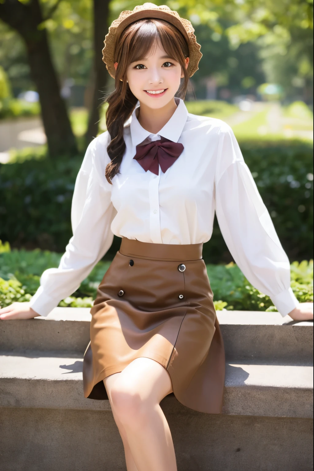 highest quality、Cute One Woman、Shortcuts、brown hair、Wearing a camisole and skirt、Cafe
