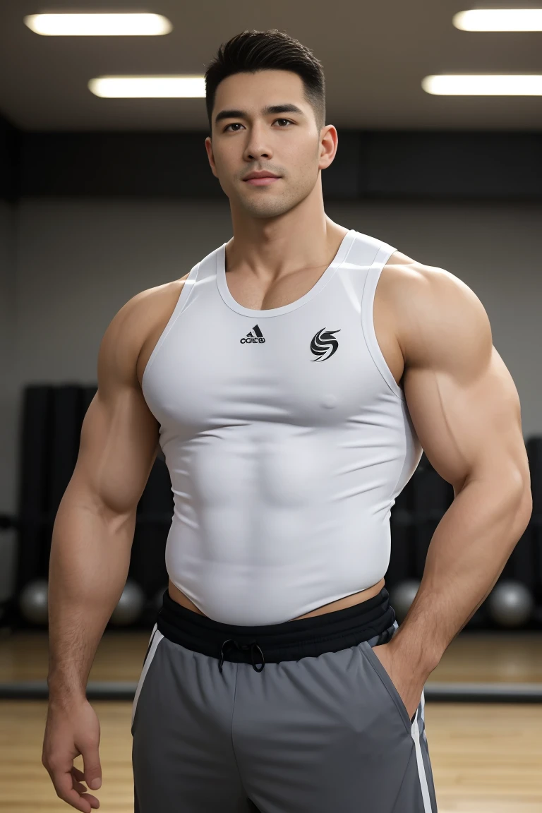 Beautiful adult Indonesian male college student,25 years old, hairy body, Wears transparent glasses, Military Flathead, wear tights, Standing outside an outdoor track and field, ((Slim, muscular)), Full chest muscles,swelling of chest muscles,Fitness man with six pack abs,Masculine and strong,photoactual, photo, masterpiece, actual, realism, photorealism, high contrast, photoactual digital art trending on Artstation 8k HD high definition detailed actual, detailed, texture, hyper detailed, actual texture, armature, best quality, ultra high resolution, (photoactual:1.4),, High resolution, detailed, raw photo, Sharp Re, by lee jeffries nikon d850 film stock photograph 4 kodak portra 400 camera f1.6 lens rich colors hyper actual lifelike texture dramatic lighting unrealengine trending on artstation cinestill 800,