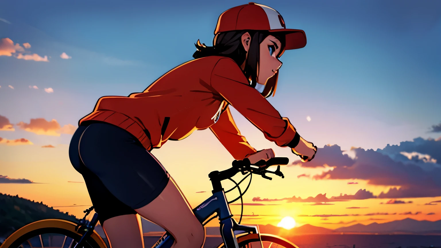 girl Sunset cap bicycle