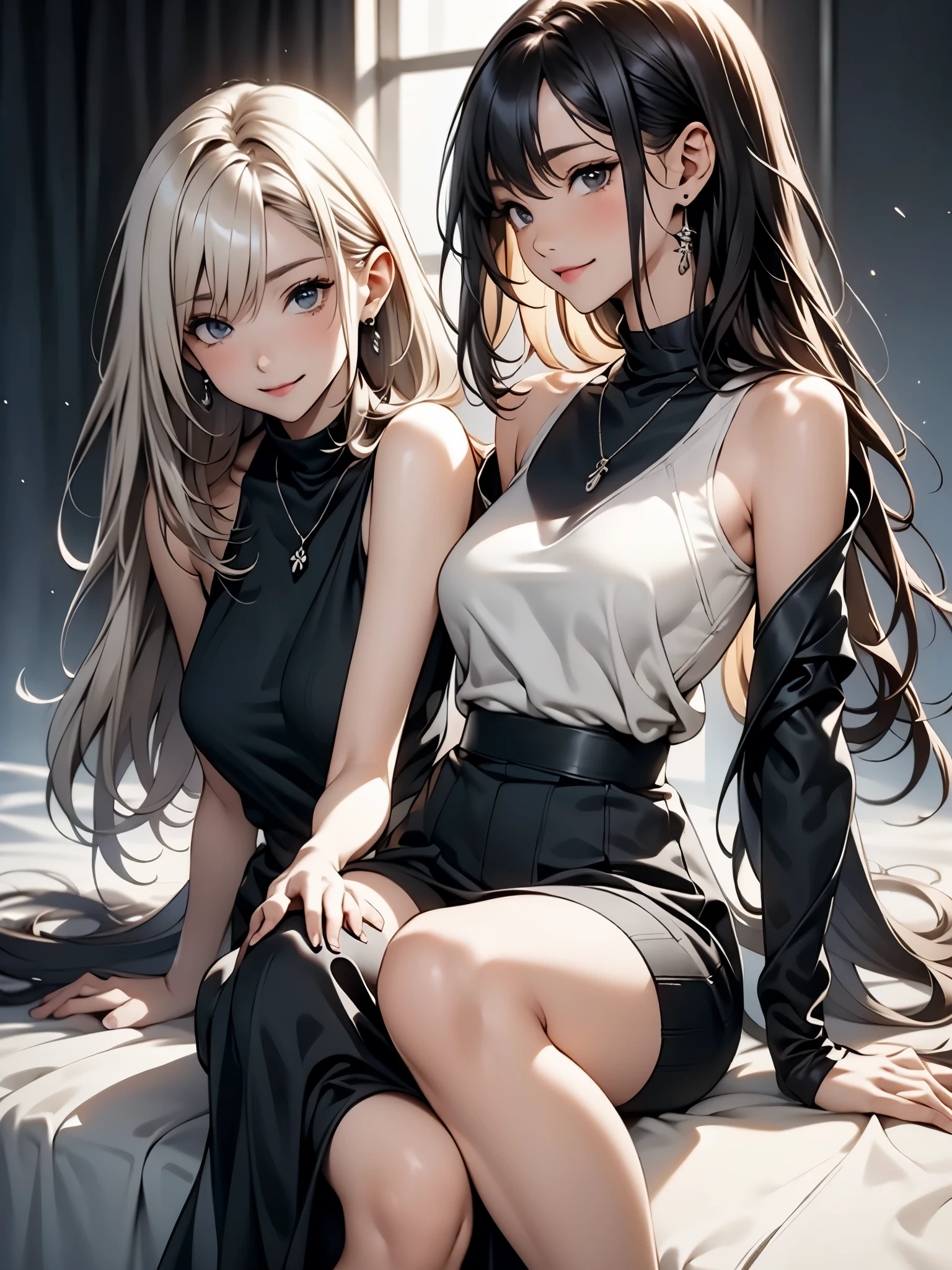 ((Biologically correct number of limbs))、(( whole body including face))、4K、Masterpiece、((focus on the face))、((Symmetrical facial features))、Eyes with detailed description、Beautiful woman、Outstanding style、Beautiful arms、Beautiful legs、Beautiful Hands、(slender)、Detailed depiction of faces、Small earrings、necklace、(White glossy uniform、shiny skirt、High heels、Glowing Skin)smile、(Beautiful legsのアップ)、Sweat、(((Black and white painting)))、(((Line art、Pencil writing)))、Realistic illustrations