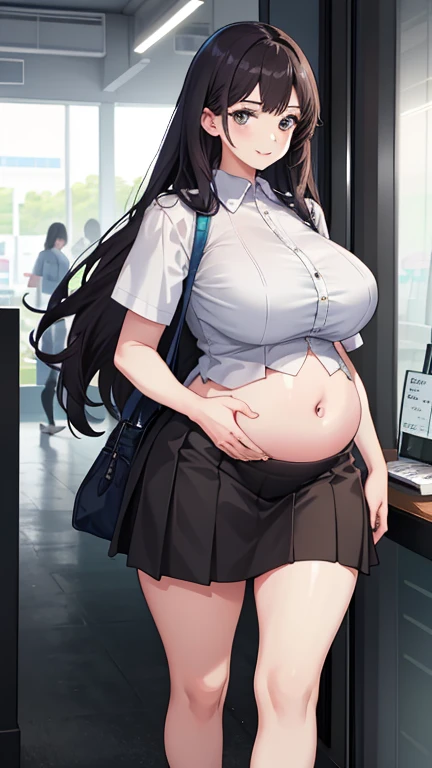 1 Girl、4K image、a smile、shirt、Women's shirts、(pale)skirt、(Pregnant woman with big belly,Huge breasts:1.8)