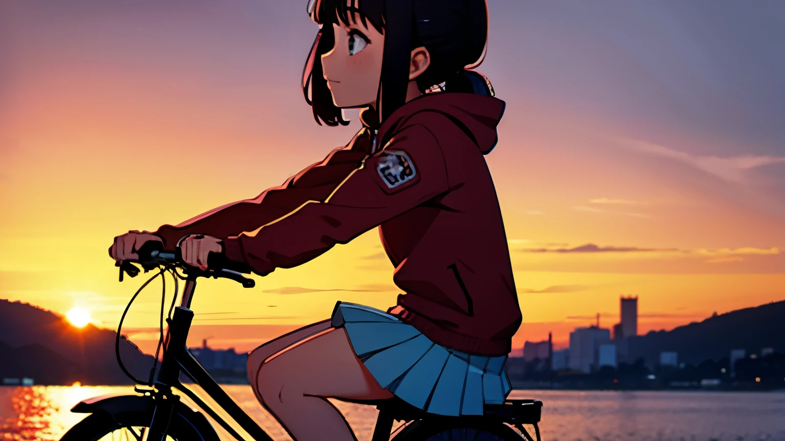girl Sunset bicycle