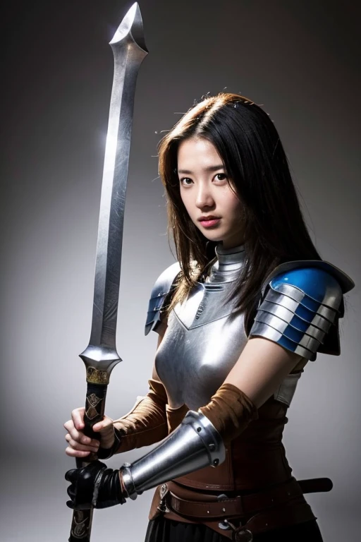 Female knight holding a longsword