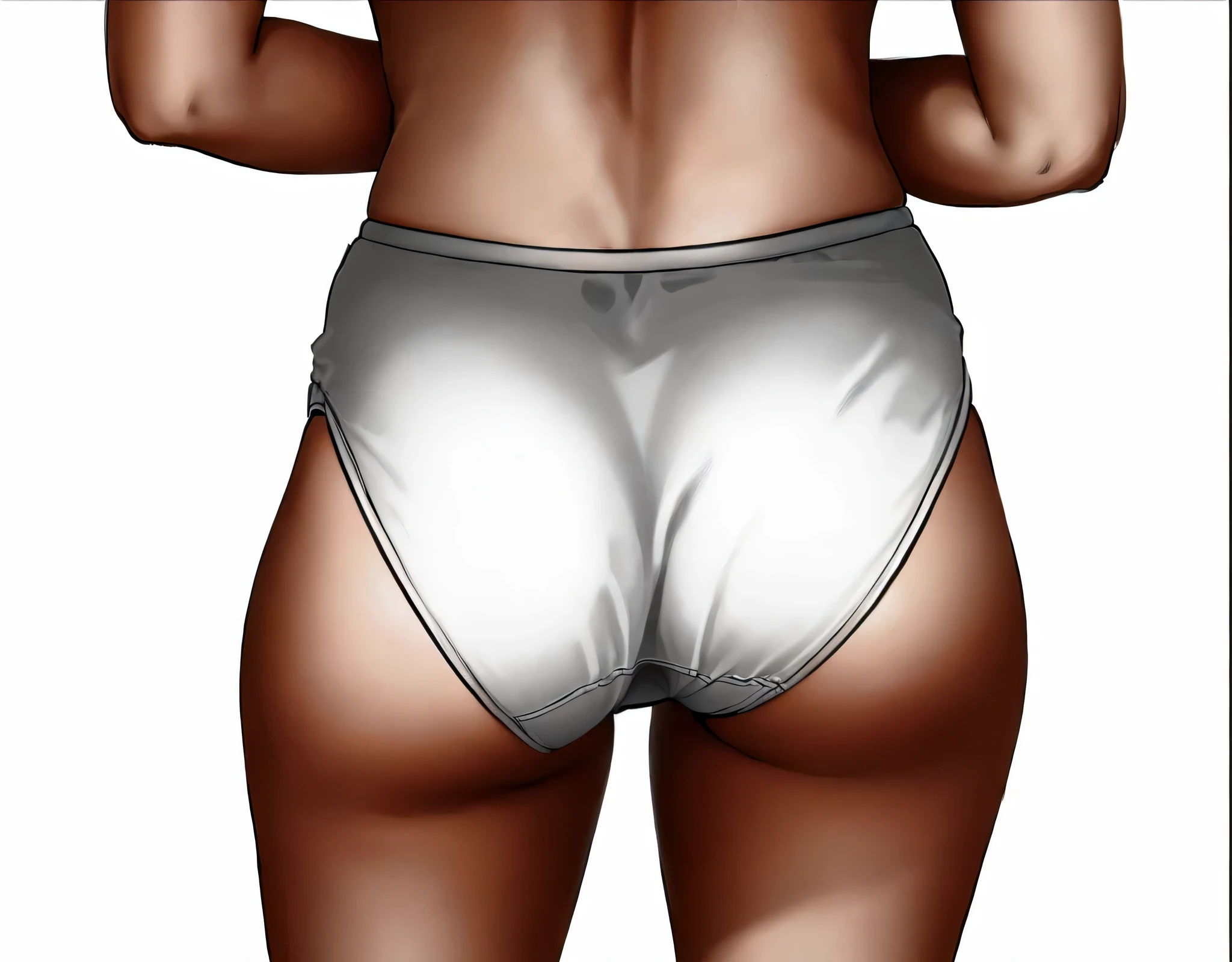 ((masterpiece, best quality)), ((30 year old)), (((Curvy))), ((Black woman)), in ((white cotton fullback panties)), ((Big butt)), ((cropped shot)), (((realistic art style)))