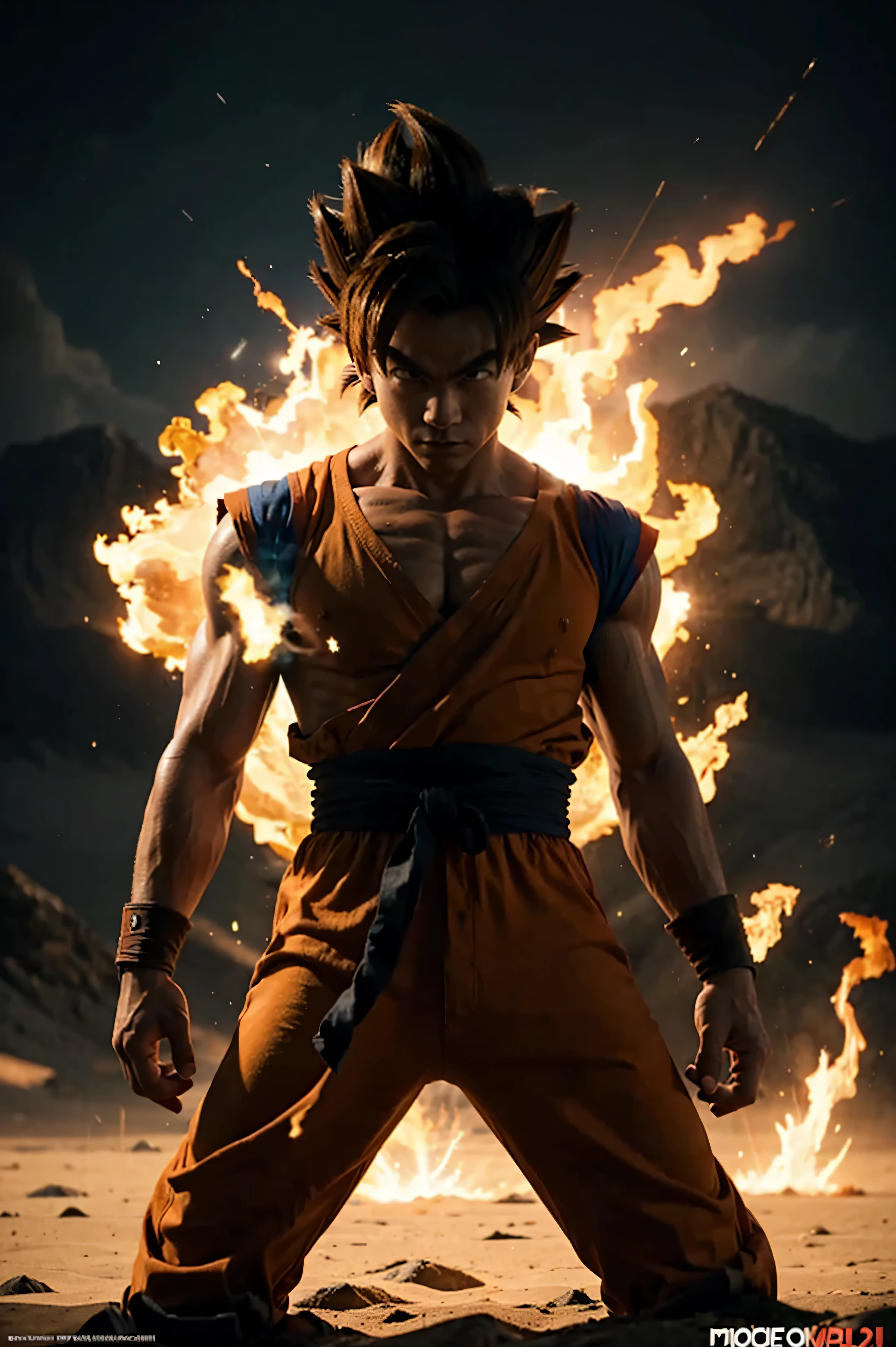 dragon ball poster, solo goku epic pose, muscular man, handsome face