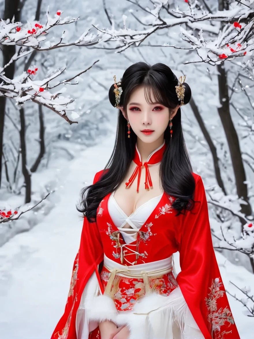 可爱ofFairy,girl,1个girl,(((A little bit,Very smallof身体,Very small))),(((15 years old))),((动漫Fairy 有极其可爱和美丽of辫子头发)),(((Fairy,Fairy耳朵))),(((Large Breasts))),((((Black Hair:1.35,Double ponytail hairstyle,Dyeing inner hair,Breathe through your ears)))),(((Red Eyes:1.3))),复杂ofof眼睛,美丽细节of眼睛,对称of眼睛,big eyes:1.5,(((光滑of皮肤:1.5,明亮of皮肤: 1.5,黝黑of皮肤,闪亮of皮肤,非常闪亮of皮肤,闪亮of身体,Plastic Glitter Leather,夸张of闪亮皮肤,发光of皮肤))),(详细of身体,(详细of面部)), 可爱of,of,大胆of,Absolutely great opportunity, 暴露of服装,露出你of皮肤,(((性感of红色毛皮大衣,Red fur coat suit,穿着红色of皮大衣:1.3,Red winter coat))), ((Red mini skirt,带毛边ofRed mini skirt,Visible suspenders)),(Bib),(White gloves,红色of衣服,Half naked,带一点红色of衣服,(((raw edge clothes)))),(((复杂ofof服装,复杂ofof衣服,Embroidered clothing,华丽of服装,embroide红色of衣服,华丽of衣服))),(Dynamic poses:1.0),尴尬of,(center,合适of比例,rule of thirds),((下雪of松林)),winter,landscape:1.25,((复杂ofoflandscape)),((Snow forest background)), (光滑of冬季装饰品),high resolution,Be focused,(Ultra Detailed,Very detailed),(实际of艺术作品:1.37),(Very detailedofCG unity 8k壁纸),(((明亮of颜色,充满活力of主题))),(复杂of),(masterpiece),(最好of质量),Artistic images,(由sldr拍摄of照片),(复杂ofof背景),完美渲染of面部,完美of面部细节,实际ofof面部,Reality,Analog style,(((复杂ofof细节))),(((实际of))), (((Camel toe, White tights)))