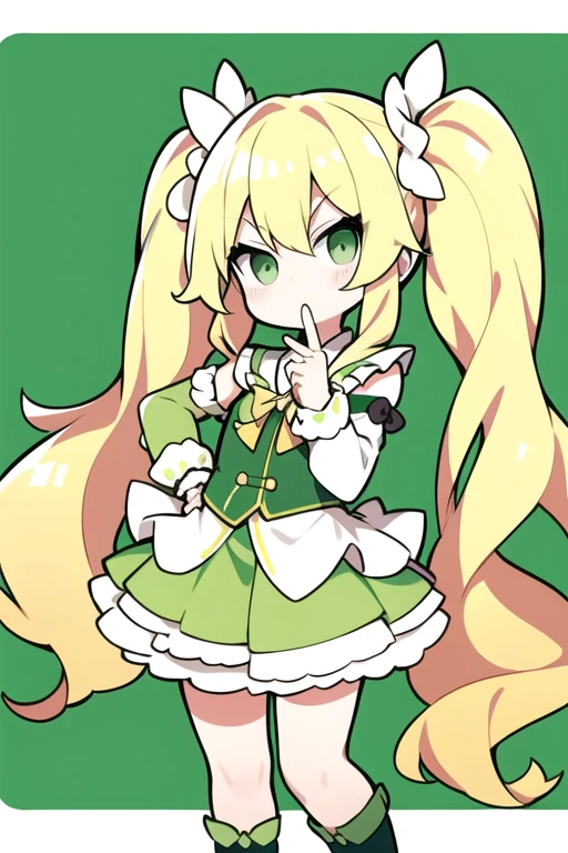 blond hair, green eyes, long hair, loli, twintails ,sassy ,cheey , mesugaki,