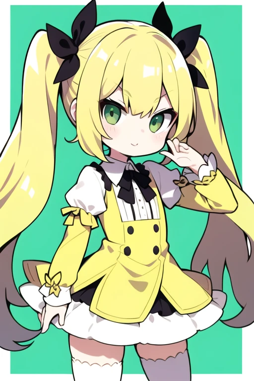blond hair, green eyes, long hair, , twintails ,sassy ,cheey , mesugaki,