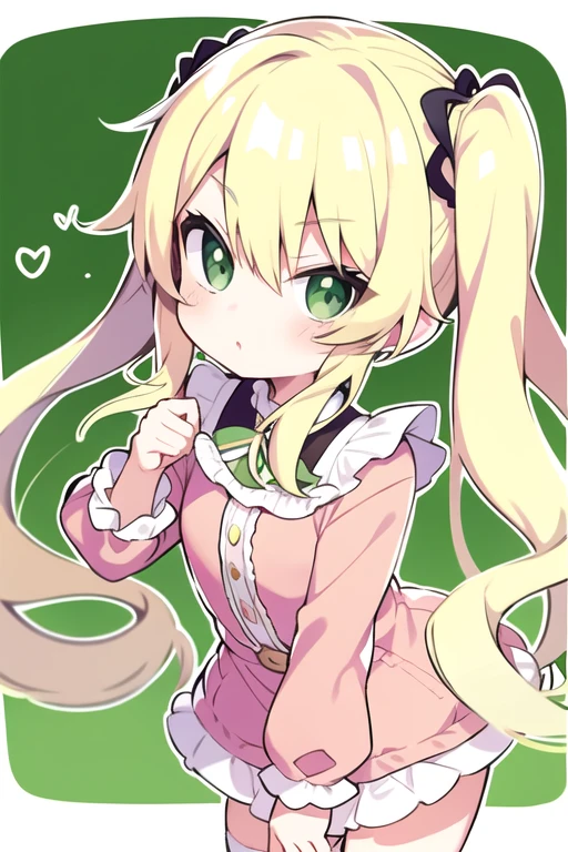 blond hair, green eyes, long hair, , twintails ,sassy ,cheey , mesugaki, pink clothes