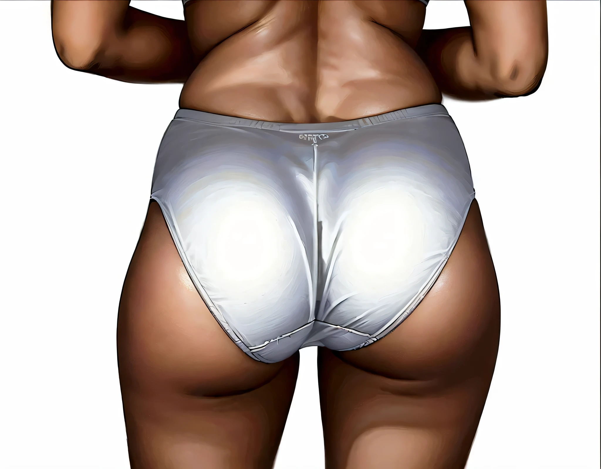 ((masterpiece, best quality)), ((30 year old)), (((Curvy))), ((Black woman)), in ((white cotton fullback panties)), ((Big butt)), ((cropped shot)), (((realistic art style)))