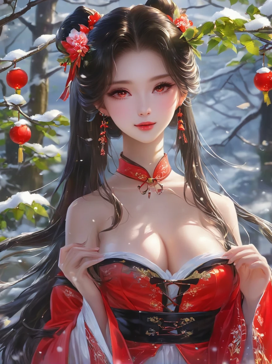 可爱ofFairy,girl,1个girl,(((A little bit,Very smallof身体,Very small))),((())),((动漫Fairy 有极其可爱和美丽of辫子头发)),(((Fairy,Fairy耳朵))),(((Large Breasts))),((((Black Hair:1.35,Double ponytail hairstyle,Dyeing inner hair,Breathe through your ears)))),(((Red Eyes:1.3))),复杂ofof眼睛,美丽细节of眼睛,对称of眼睛,big eyes:1.5,(((光滑of皮肤:1.5,明亮of皮肤: 1.5,黝黑of皮肤,闪亮of皮肤,非常闪亮of皮肤,闪亮of身体,Plastic Glitter Leather,夸张of闪亮皮肤,发光of皮肤))),(详细of身体,(详细of面部)), 可爱of,of,大胆of,Absolutely great opportunity, 暴露of服装,露出你of皮肤,(((性感of红色毛皮大衣,Red fur coat suit,穿着红色of皮大衣:1.3,Red winter coat))), ((Red mini skirt,带毛边ofRed mini skirt,Visible suspenders)),(Bib),(White gloves,红色of衣服,Half naked,带一点红色of衣服,(((raw edge clothes)))),(((复杂ofof服装,复杂ofof衣服,Embroidered clothing,华丽of服装,embroide红色of衣服,华丽of衣服))),(Dynamic poses:1.0),尴尬of,(center,合适of比例,rule of thirds),((下雪of松林)),winter,landscape:1.25,((复杂ofoflandscape)),((Snow forest background)), (光滑of冬季装饰品),high resolution,Be focused,(Ultra Detailed,Very detailed),(实际of艺术作品:1.37),(Very detailedofCG unity 8k壁纸),(((明亮of颜色,充满活力of主题))),(复杂of),(masterpiece),(最好of质量),Artistic images,(由sldr拍摄of照片),(复杂ofof背景),完美渲染of面部,完美of面部细节,实际ofof面部,Reality,Analog style,(((复杂ofof细节))),(((实际of))), (((Camel toe, White tights)))