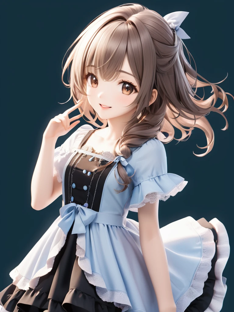 3D figure, wild and bautiful, simple and flat background, (masterpiece:1.2), (best quality),(ultra detailed),(extremely detailed),(absolutely resolution) ,absurdres,8k,
BREAK, 1girl, solo, gradation hair, messy hair, blowing kiss, smile,