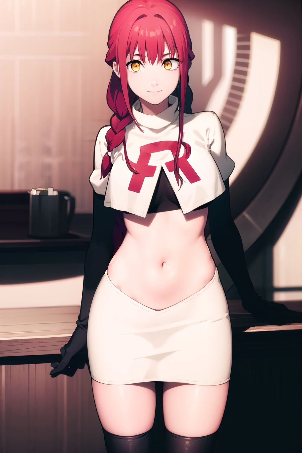 misty pokemon, short hair, orange hair, side ponytail, blue eyes, grin, BREAK, team rocket uniform, (logo on shirt:1.25), white jacket, white skirt, thighhigh boots, midriff, (glowing eyes:1.25), masterpiece, best quality, extremely detailed, highly quality, 4k, sharp focus, professional, sharp focus, award winning, cinematic lighting, octane render, unreal engine, volumetrics dtx, Wallpaper,
Corruption, dark persona, evil smile, half open eyes, pubic tattoo, glowing tattoo, (glowing eyes), body markings, red lines on body, dark aura, dark energy, sexual demon tattoo womb tattoo, pubic tattoo, cumdrip, big ass, spread legs, cum on breasts, facial , cum on body, table, deep skin, cum on hair, breasts squeezed together, cum in mouth, paizuri, looking at viewer, blush, open mouth swimsuit,