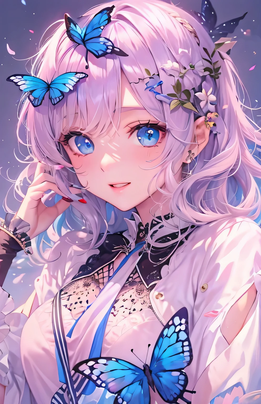 ((highest quality)), ((masterpiece)), (Get used to it), Perfect Face , beautiful girl , Blue Butterfly々 ,