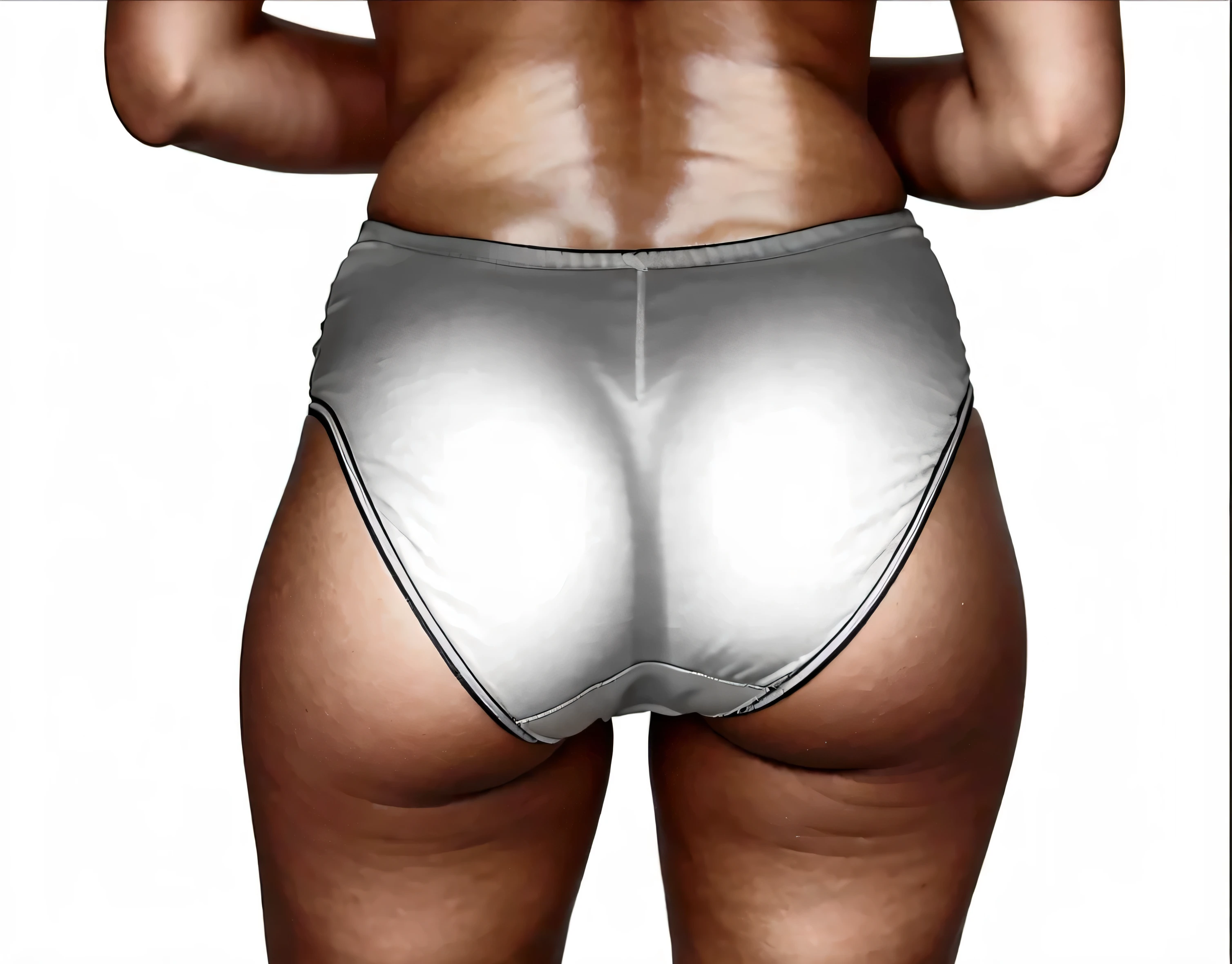 ((masterpiece, best quality)), ((30 year old)), (((Curvy))), ((Black woman)), in ((white cotton fullback panties)), ((Big butt)), ((cropped shot)), (((photo realistic)))