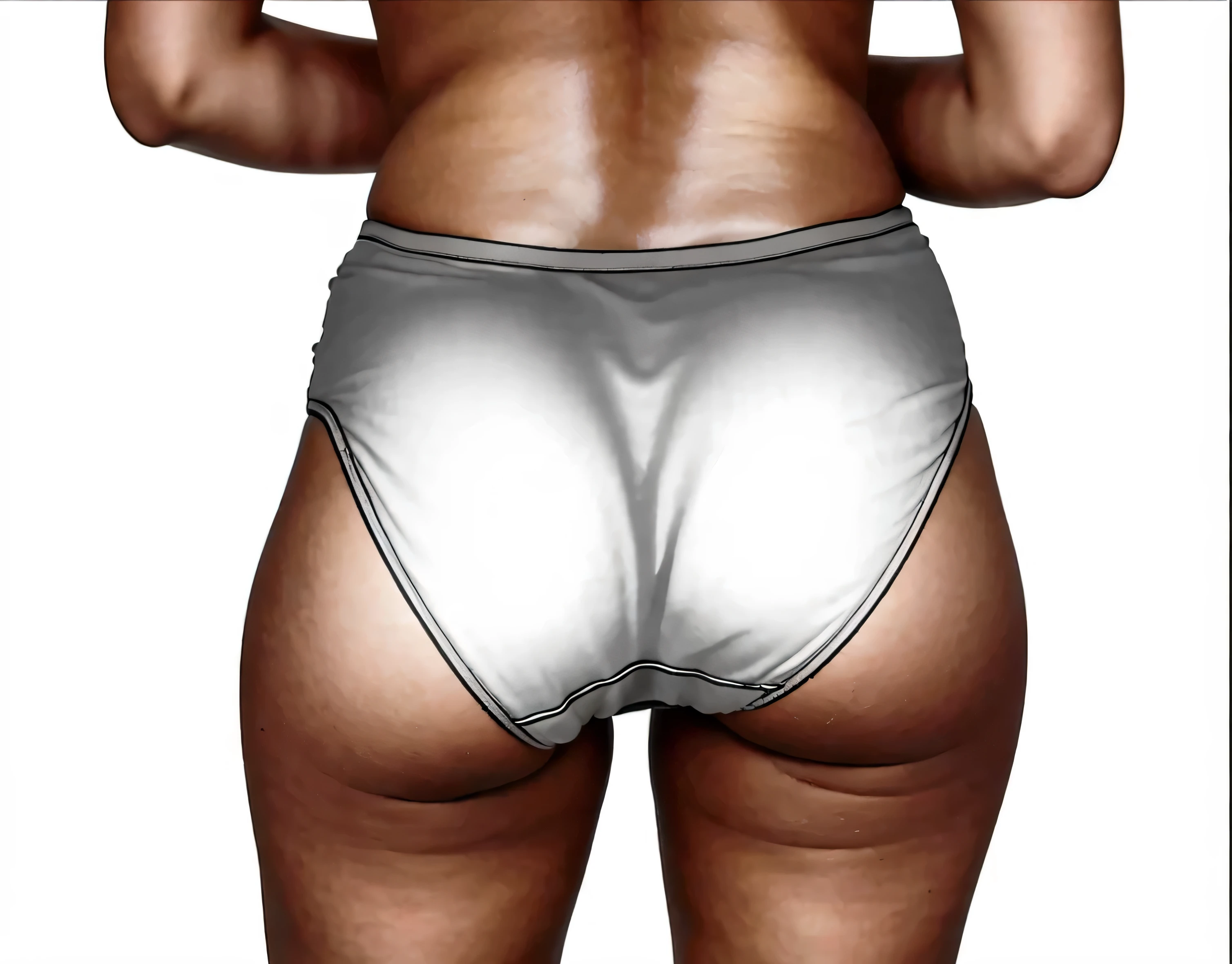 ((masterpiece, best quality)), ((30 year old)), (((Curvy))), ((Black woman)), in ((white cotton fullback panties)), ((Big butt)), ((cropped shot)), (((photo realistic)))