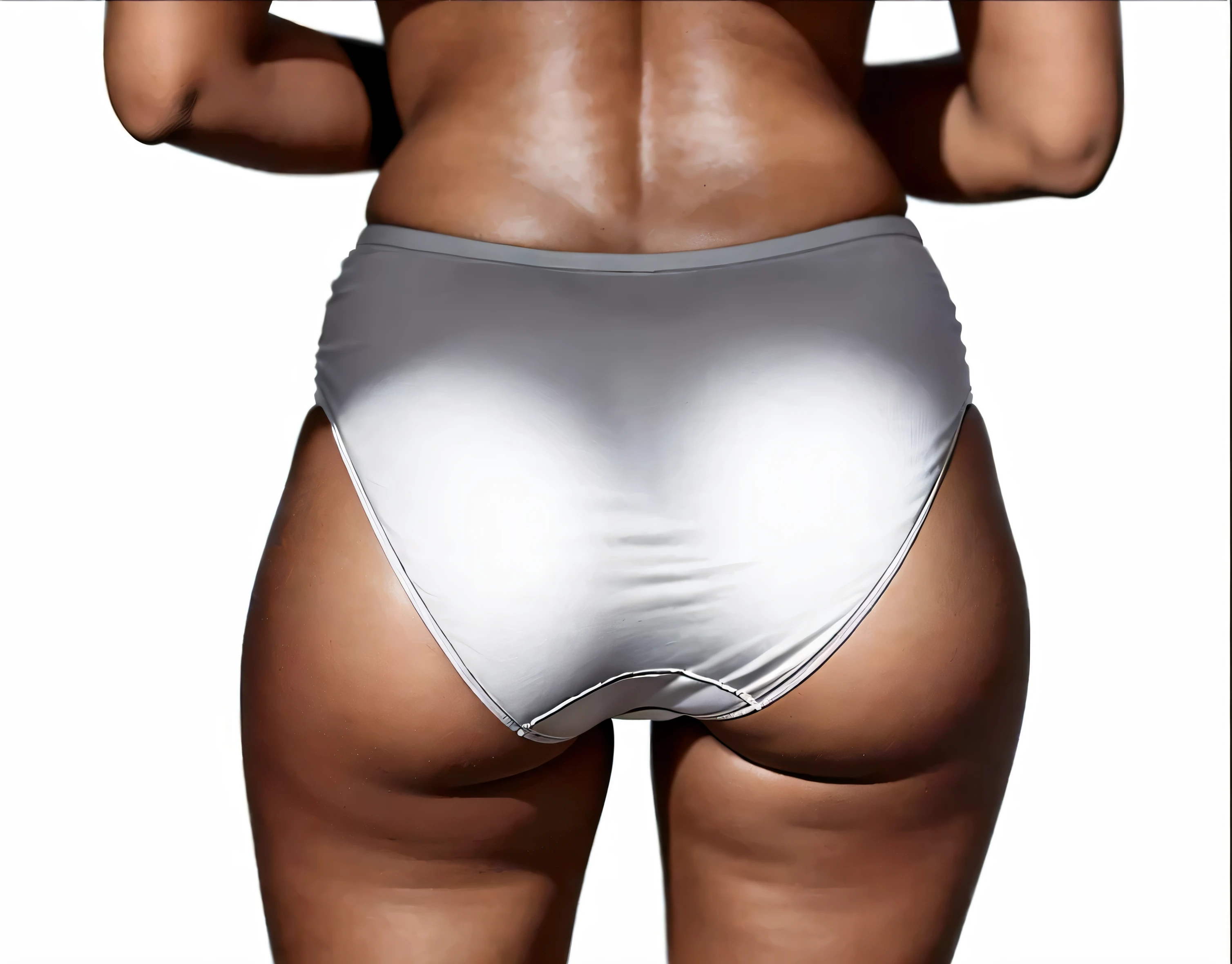 ((masterpiece, best quality)), ((30 year old)), (((Curvy))), ((Black woman)), in ((white cotton fullback panties)), ((Big butt)), ((cropped shot)), (((realistic art style)))