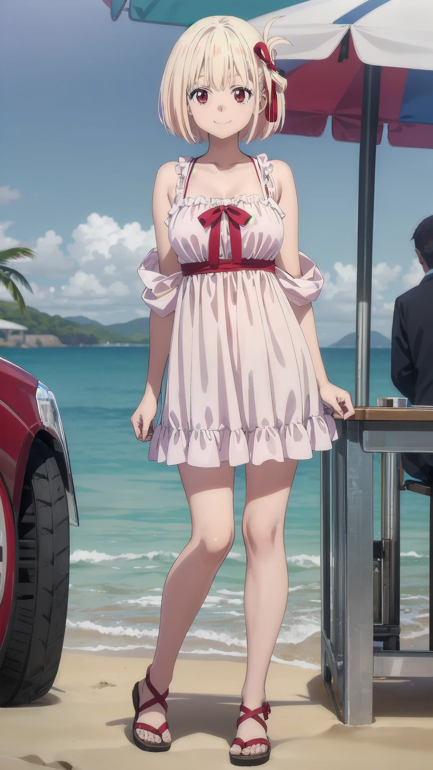 (((Pixel Perfect, Perfect detail))), alone, 1 girl, Chisato Nishiki, Looking at the audience, smile, full Body, beach