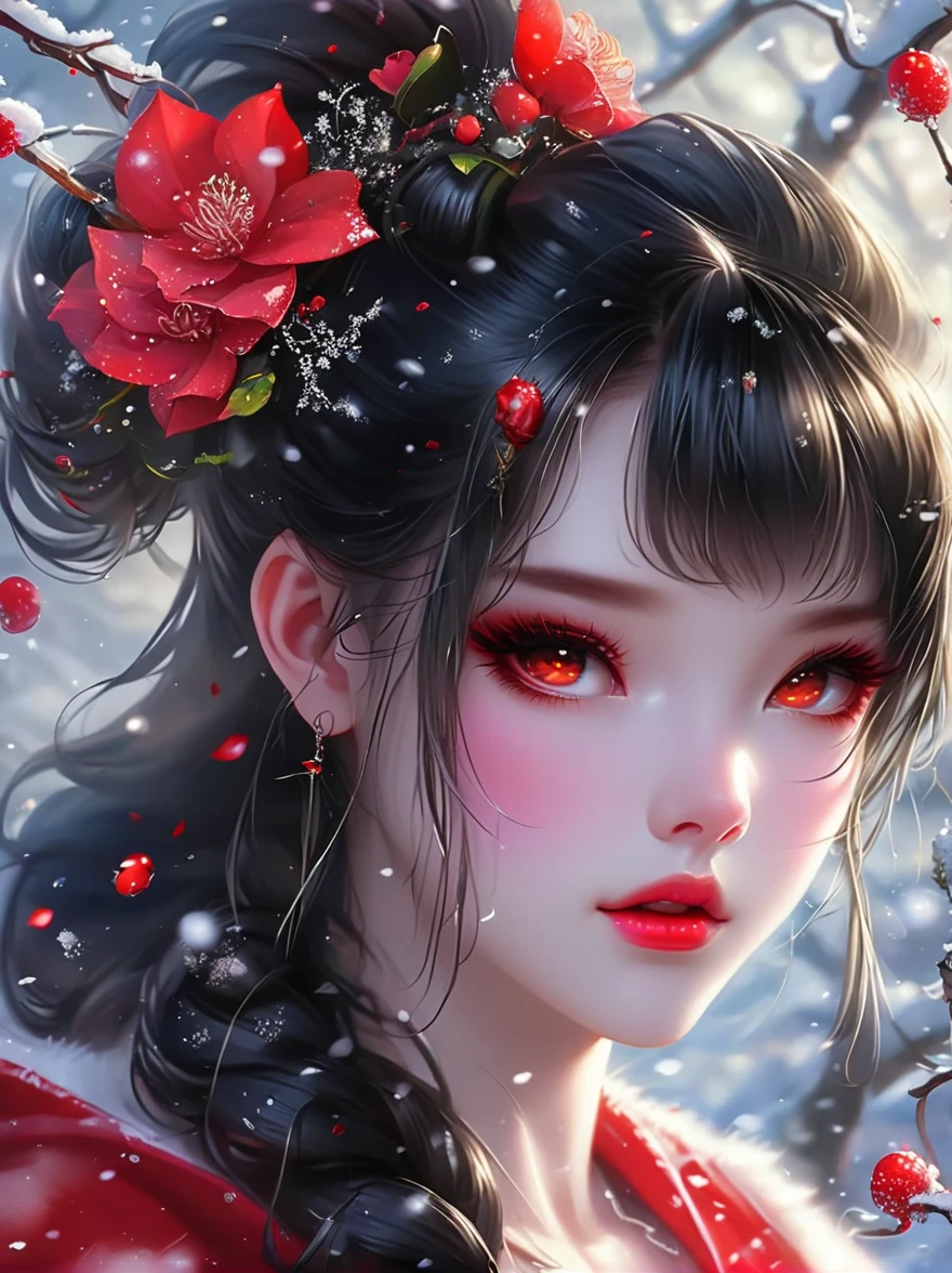 可爱ofFairy,girl,1个girl,(((A little bit,Very smallof身体,Very small))),(((15 years old))),((动漫Fairy 有极其可爱和美丽of辫子头发)),(((Fairy,Fairy耳朵))),(((Large Breasts))),((((Black Hair:1.35,Double ponytail hairstyle,Dyeing inner hair,Breathe through your ears)))),(((Red Eyes:1.3))),复杂ofof眼睛,美丽细节of眼睛,对称of眼睛,big eyes:1.5,(((光滑of皮肤:1.5,明亮of皮肤: 1.5,黝黑of皮肤,闪亮of皮肤,非常闪亮of皮肤,闪亮of身体,Plastic Glitter Leather,夸张of闪亮皮肤,发光of皮肤))),(详细of身体,(详细of面部)), 可爱of,of,大胆of,Absolutely great opportunity, 暴露of服装,露出你of皮肤,(((性感of红色毛皮大衣,Red fur coat suit,穿着红色of皮大衣:1.3,Red winter coat))), ((Red mini skirt,带毛边ofRed mini skirt,Visible suspenders)),(Bib),(White gloves,红色of衣服,Half naked,带一点红色of衣服,(((raw edge clothes)))),(((复杂ofof服装,复杂ofof衣服,Embroidered clothing,华丽of服装,embroide红色of衣服,华丽of衣服))),(Dynamic poses:1.0),尴尬of,(center,合适of比例,rule of thirds),((下雪of松林)),winter,landscape:1.25,((复杂ofoflandscape)),((Snow forest background)), (光滑of冬季装饰品),high resolution,Be focused,(Ultra Detailed,Very detailed),(实际of艺术作品:1.37),(Very detailedofCG unity 8k壁纸),(((明亮of颜色,充满活力of主题))),(复杂of),(masterpiece),(最好of质量),Artistic images,(由sldr拍摄of照片),(复杂ofof背景),完美渲染of面部,完美of面部细节,实际ofof面部,Reality,Analog style,(((复杂ofof细节))),(((实际of))), (((Camel toe, White tights)))
